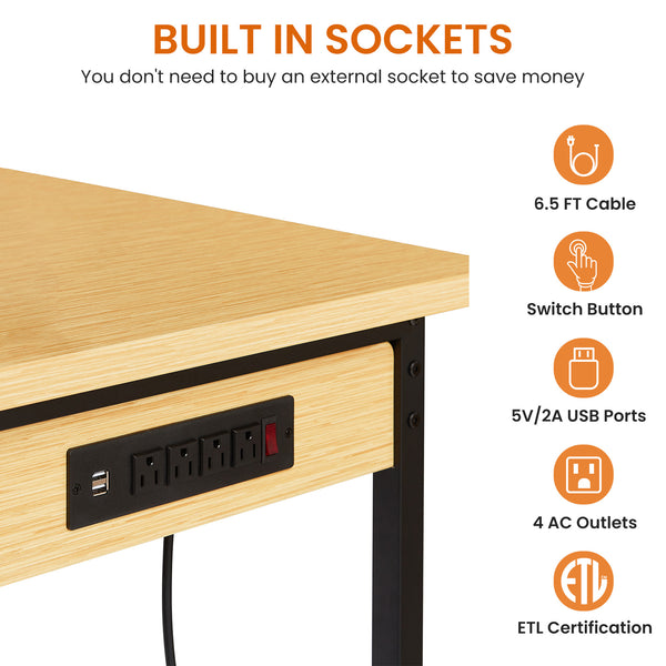 English Elm 71''adjustable Rolling Workbench with Pegboard Power Strip and Locking Wheels for Garage W1162P384342
