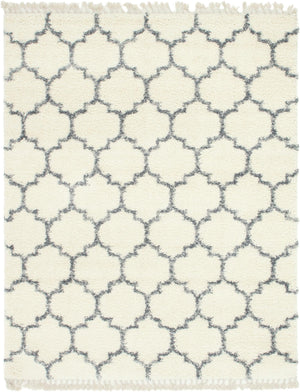 Unique Loom Hygge Shag Trellis Machine Made Trellis Rug Ivory, Gray 8' 0" x 10' 0"