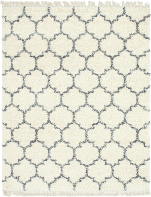 Unique Loom Hygge Shag Trellis Machine Made Trellis Rug Ivory, Gray 8' 0" x 10' 0"