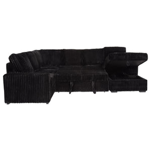 English Elm Thurston Corduroy Sectional Sofa with Hidden Chaise Storage and Pop-up Sleeper Black B062S01484