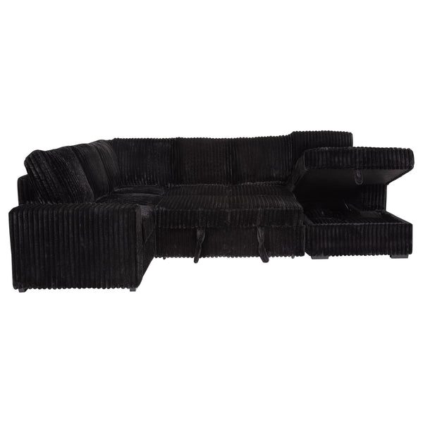 English Elm Thurston Corduroy Sectional Sofa with Hidden Chaise Storage and Pop-up Sleeper Black B062S01484