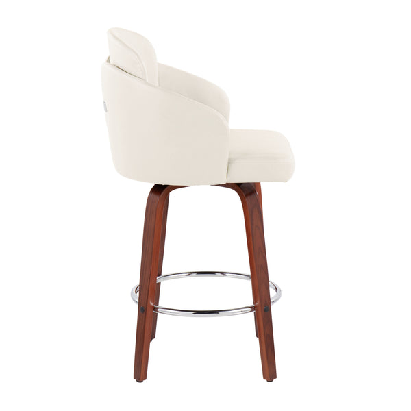 English Elm Fixed-height Swivel Counter Stools with Faux Leather Seats and Chrome Footrest Set of 2 B202S01813