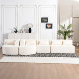 English Elm 143.7" Upholstered Sofa Free-Combined Sofa Couch With Two Chaise Lounge and Five Back Pillows For Living Room, Beige