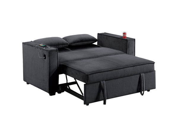 English Elm Modern Corduroy Convertible Sleeper Sofa with Usb Ports and Built-in Cupholders B011S02177