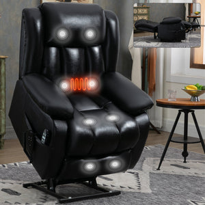 English Elm Dual Motor Power Lift Recliner with Massage Heat and 180 Degree Brown Lounge Chair W1803S00043