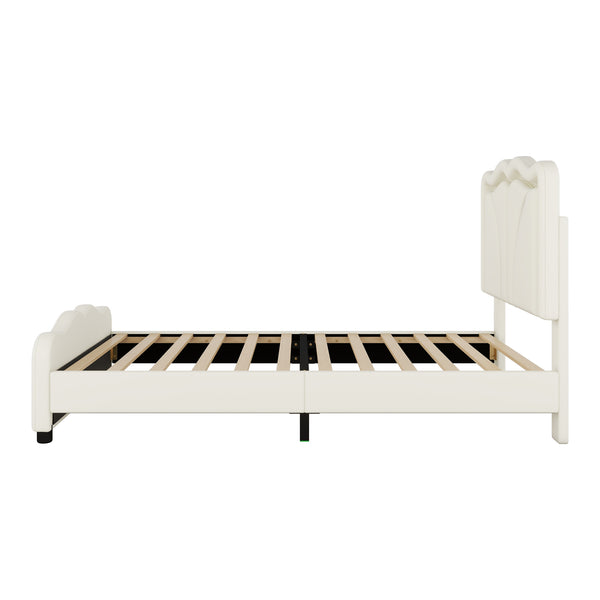 English Elm Twin Upholstered Platform Bed with Curved Headboard, Adjustable Heights, Sturdy Pine Frame, LED Accent Lights White WF323748AAK