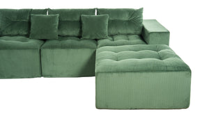 English Elm 101" Modular Cloud Sectional Corduroy Upholstered Sofa Reversible Chaise Living Room Green W1170S00055