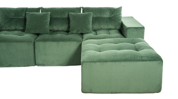 English Elm 101" Modular Cloud Sectional Corduroy Upholstered Sofa Reversible Chaise Living Room Green W1170S00055