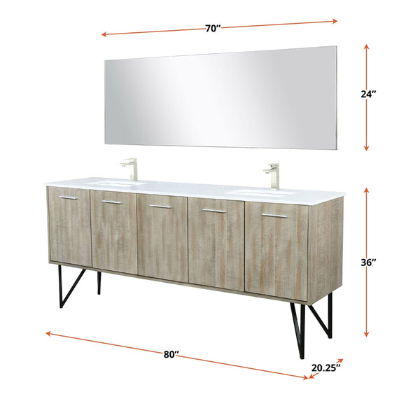 English Elm Rustic Acacia Double Bath Vanity With 80" White Quartz Top, Brushed Nickel Faucet & Large Mirror B2731S01675-GIGA