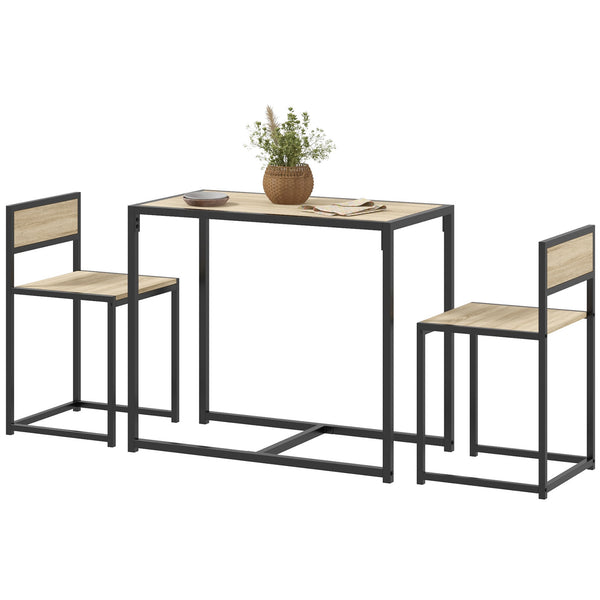 English Elm Homcom Industrial 3 Piece Dining Set Steel Legs Mdf Top Compact Kitchen Seating Oak W2225P229083