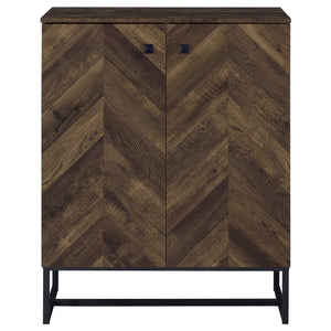 English Elm Sager Rustic Oak 4-Shelf Accent Cabinet with Chevron Pattern and Gunmetal Steel Base for Stylish Storage B062P351426