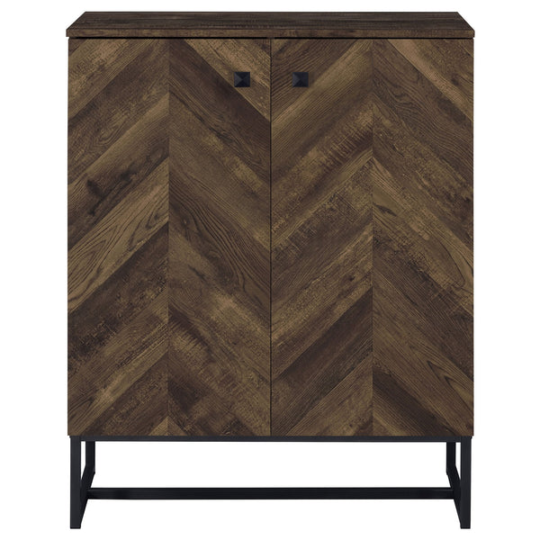 English Elm Sager Rustic Oak 4-Shelf Accent Cabinet with Chevron Pattern and Gunmetal Steel Base for Stylish Storage B062P351426
