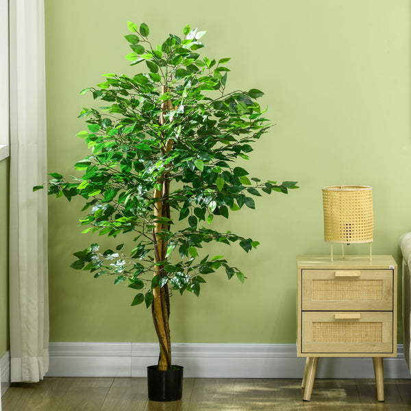 English Elm HOMCOM Realistic 5ft Ficus Tree with Pot – Lifelike PEVA Leaves, Stable Cement Base, Low-Maintenance Decor W2225P229381