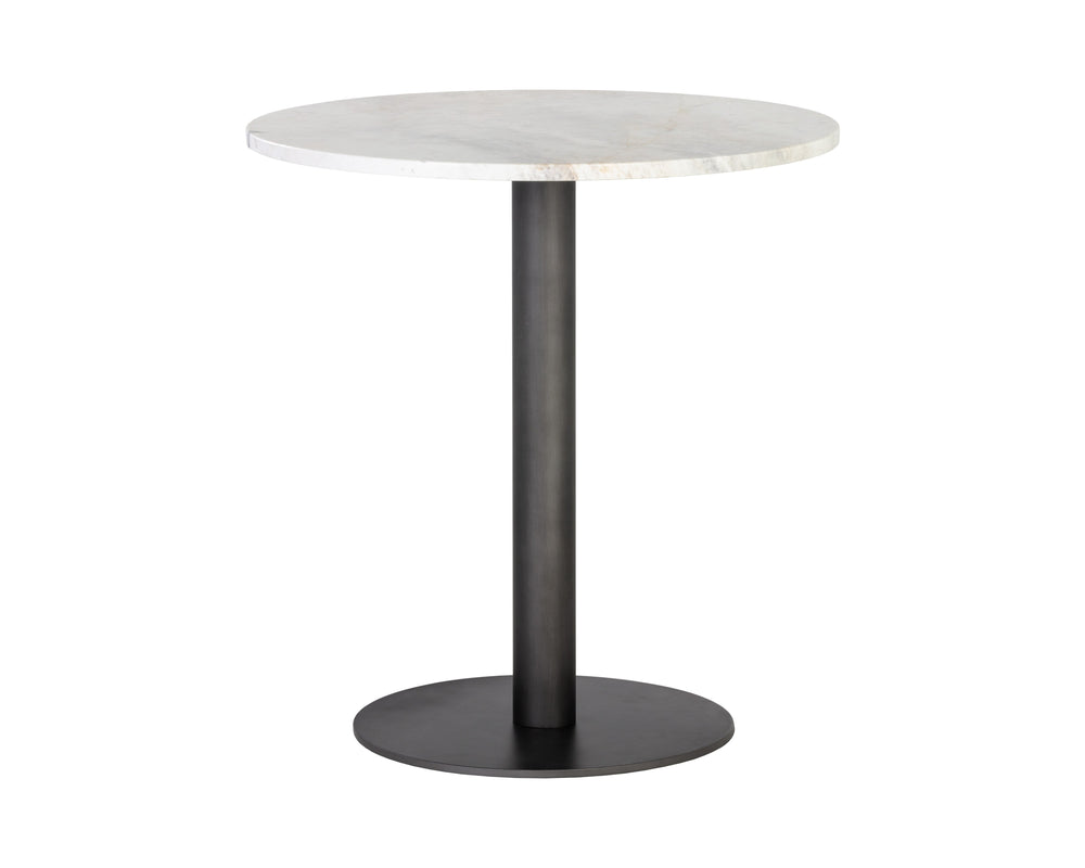 Sunpan Suki 27.5" Round Bistro Table - Art Deco White Marble Top with Pewter Steel Base for Dining Spaces