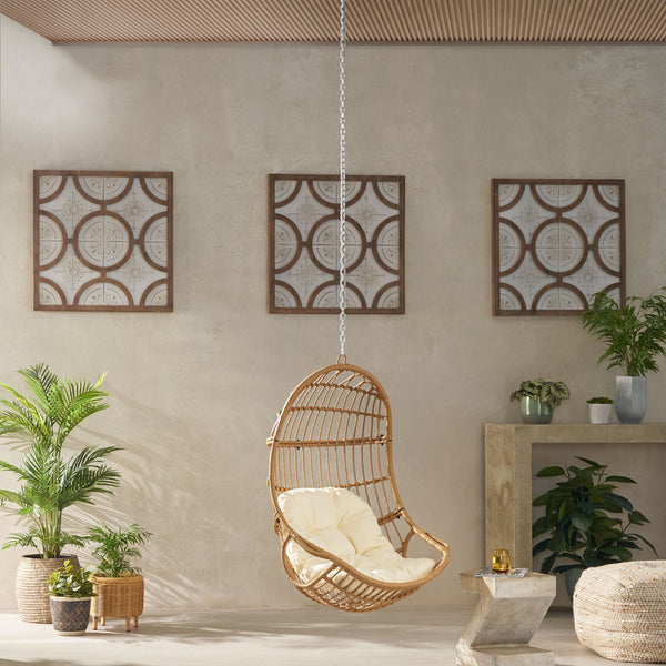 English Elm Christopher Knight Home® - BERKSHIRE Wicker Hanging Chair with 8ft Chain — Weather‑Resistant Faux Rattan Swing, 300 lb Capacity Brown+Beige 70843.00LBGE