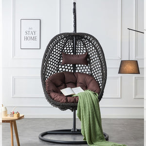 English Elm Egg Swing Chair Freestanding Woven Rattan Basket Seat with Cushion for Patio Bedroom W1512P494633