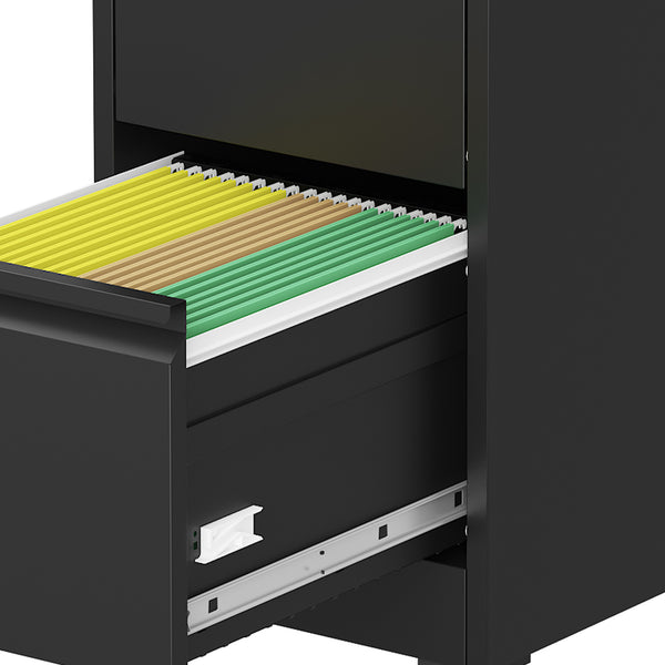 English Elm 4 Drawer Locking File Cabinet on Wheels with Anti-Tilt System, Corrosion-Resistant Metal, Secure Mobile Storage Black T2398P310002