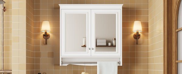 English Elm 3-in-1 Wall Mounted Medicine Cabinet with Soft Close Door Adjustable Shelves and Towel Bar White N710P405415K