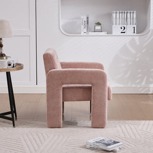 English Elm Modern Chenille Armchair with Ergonomic Curved Armrests, 500lb Capacity, Nordic Minimalist Accent Chair for Living Room Pink W395P380517