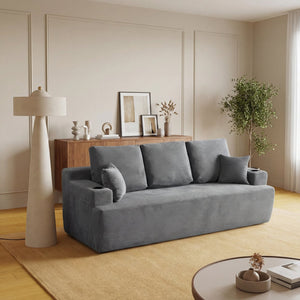 English Elm 87 Inch Plush Corduroy Three Seat Sofa with Deep Cushions Cup Holders Storage Pockets Gray W5515P444491