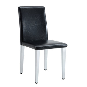 English Elm Four PU dining chairs with sleek silver metal legs, ergonomic PU seats, anti-slip feet, easy assembly, modern minimalist style Black+Silver W1151P269018