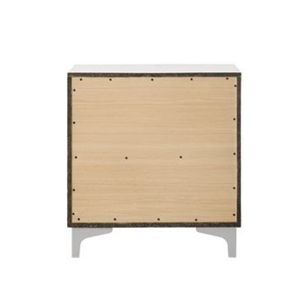 English Elm 2 Drawer Nightstand with Metal Legs White Finish — Sleek Modern Bedside Storage, Compact 2-Drawer Design for Small Spaces and Stylish Organization B016P316022