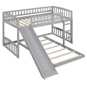 English Elm Twin Over Kids Bunk Bed with Built-in Slide Solid Pine Frame Gray Finish LT100514AAE