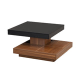 English Elm Modern Square 360°Rotating Coffee Table With Three Detachable Tray, 2-Tier Farmhouse Wood Center Table With Storage For Living Room, Black, 27.5*27.5In