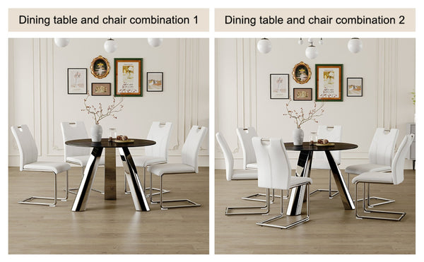 English Elm Table 5-Piece Modern Dining Set: 42-Inch Sintered Stone Round Table & 4 Ergonomic White Chairs W2920S00015-GIGA