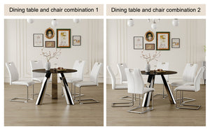 English Elm Table Set - Modern 42-Inch Round Dining Table With 6 Stylish White Chairs & Stainless Steel Legs W2920S00016-GIGA