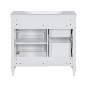 English Elm 36'' Modern Bathroom Vanity with Mirror Cabinet and Sink, Spacious Storage, Soft-Close Doors & Drawers White SW000134AAK-3