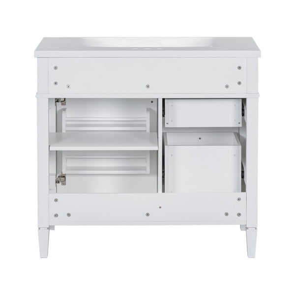 English Elm 36'' Modern Bathroom Vanity with Mirror Cabinet and Sink, Spacious Storage, Soft-Close Doors & Drawers White SW000134AAK-3