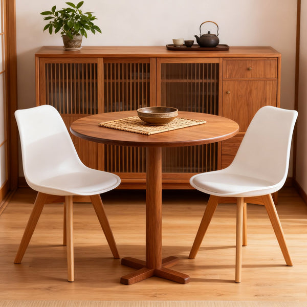 English Elm Set of four modern medieval dining chairs with cushioned PU seats, solid wooden legs, 300lb capacity, non-slip pads, durable waterproof finish, easy assembly, ergonomic back support for kitchen and dining spaces White W3851P368650