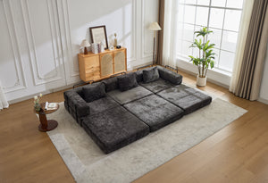 English Elm Compression Convertible Floor Sofa Bed – Versatile Modular Chenille Sofa For Small Spaces & Guests W3723S00015