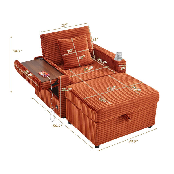English Elm Comfortable Chenille Chaise Lounge Chair with Usb Port Ottoman Storage Living Room W3705P349926