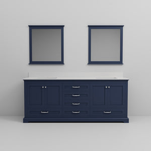 English Elm Navy Double Bath Vanity 80" W x 22" D with White Quartz Top, Soft-Close Drawers, Dual 30" Mirrors B2731S00819