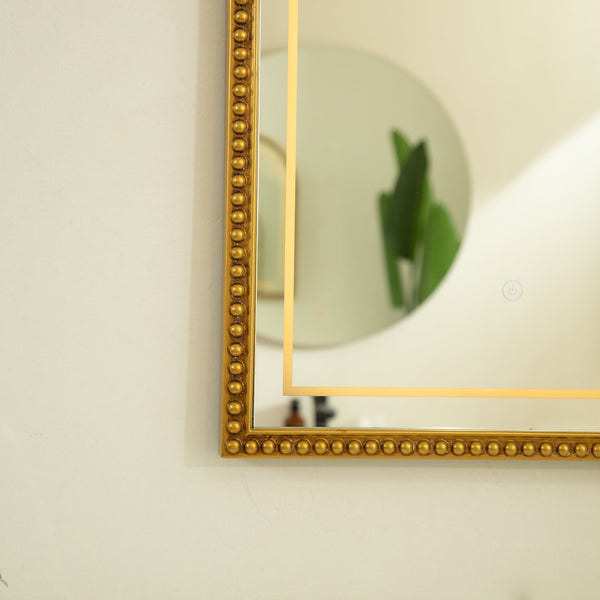 English Elm 20'' Avri Mirror - Golden Beaded Arch LED Vanity Mirror with 3 Color Temperatures for Stylish Rooms W2615P346499