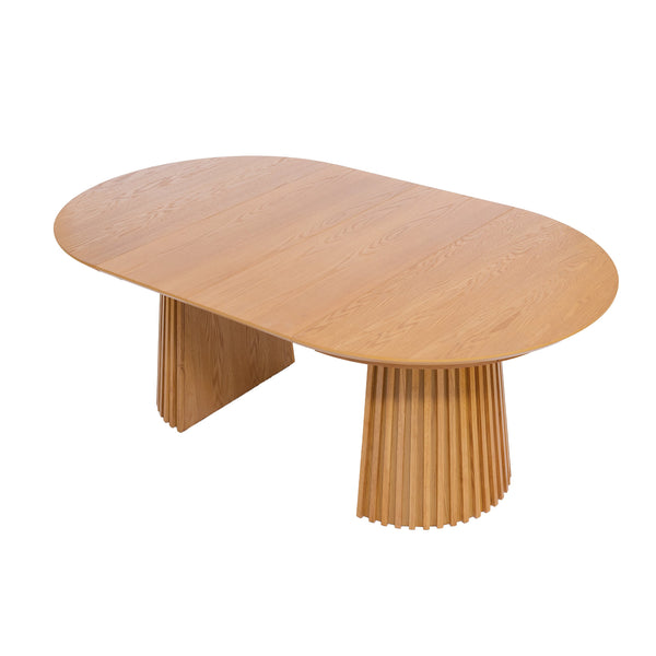 English Elm 47"-78" Extendable Round Oval Dining Table Fluted Pedestal Seats 8 Mid Century N768P399828N_N768P399829N