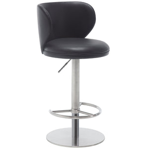 English Elm Titanium Modern Stainless Steel Swivel Bar Stool with Backrest Adjustable Height, Durable Gaslift Base Black W2195P290199