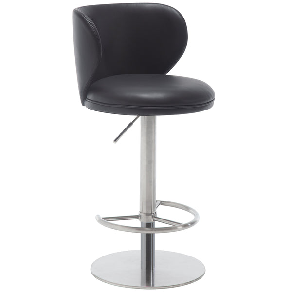 English Elm Titanium Modern Stainless Steel Swivel Bar Stool with Backrest Adjustable Height, Durable Gaslift Base Black W2195P290199