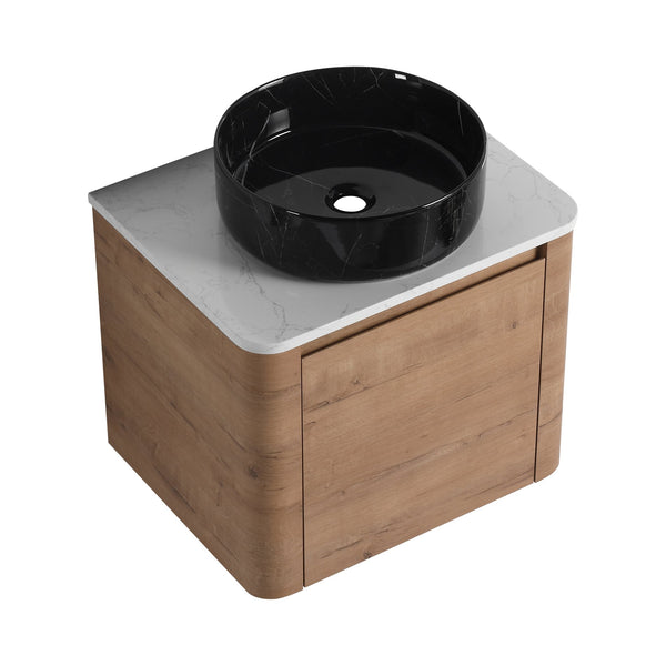 English Elm 24'' Wall-Mounted Bathroom Vanity With Ceramic Sink, Soft-Close Door & Space-Saving Design For Style W999S00396