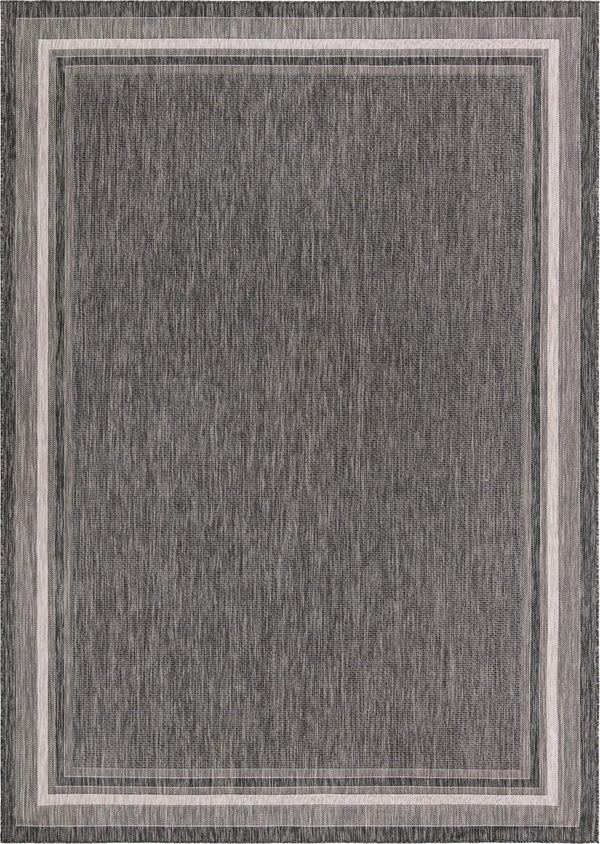 Unique Loom Outdoor Border Soft Border Machine Made Border Rug Black, Ivory 10' 0" x 14' 1"