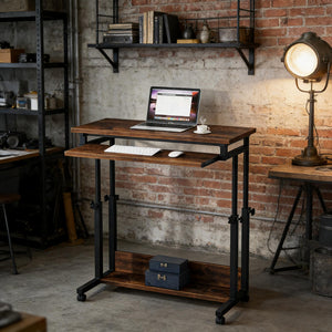 English Elm Office Rolling Desk Height Adjustable Standing Workstation with Keyboard Tray Small Spaces T3971P448243