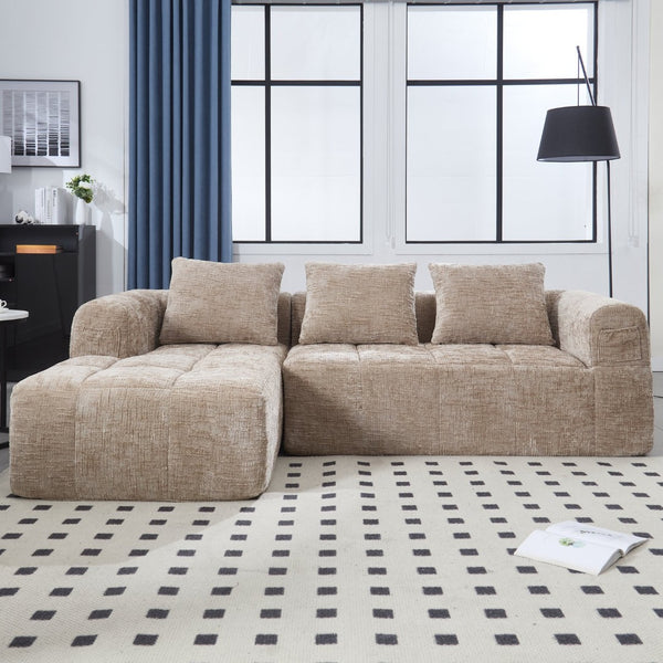 English Elm United Modern Chenille 98.42" L-Shaped Modular Sectional Sofa With Chaise, Tool-Free Setup & Pockets W1568S00149-GIGA