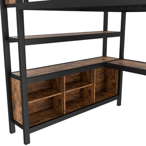 English Elm Metal Queen Loft Bed With L-Shaped Desk, Wardrobe, And Storage Cubes - Stylish Space Saver! W1580S00184