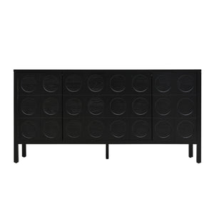 English Elm Stylish Geometric Circle Door Sideboard Cabinet with MDF Solid Wood Legs Adjustable Shelves Black W2696P256250