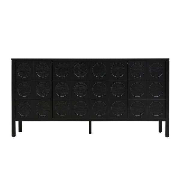 English Elm Stylish Geometric Circle Door Sideboard Cabinet with MDF Solid Wood Legs Adjustable Shelves Black W2696P256250