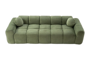 English Elm 98.4" Corduroy Cloud Puff Sofa Vacuum Packed 4-seater Living Room Couch with Pillows Green W5515P477307