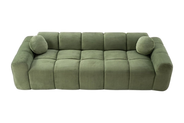 English Elm 98.4" Corduroy Cloud Puff Sofa Vacuum Packed 4-seater Living Room Couch with Pillows Green W5515P477307