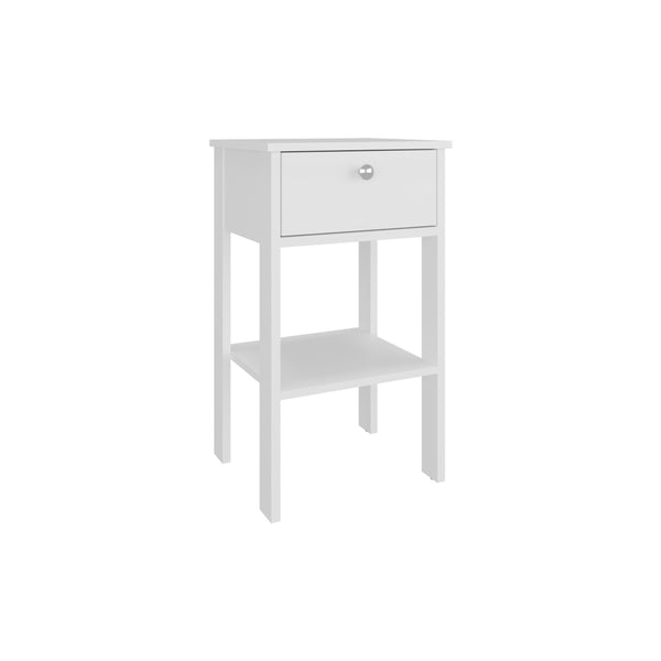 English Elm Nightstand, Compact 1-Drawer + Open Shelf, Elevated 4-Leg Engineered Wood, White, Ready-to-Assemble B097P369424